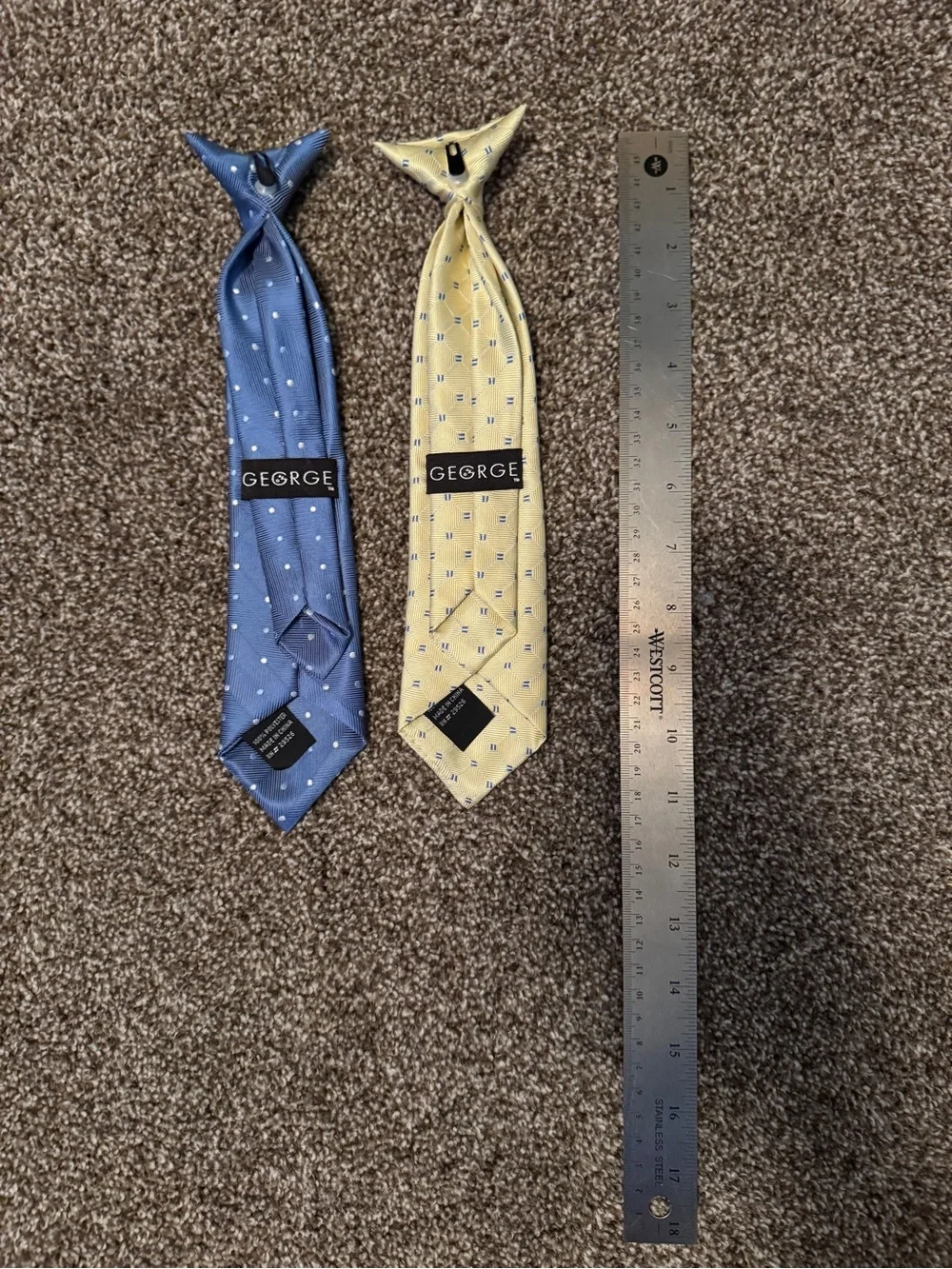 2 Clip On Neckties-Never Worn- Polka Dot & Yellow Micro-Pattern